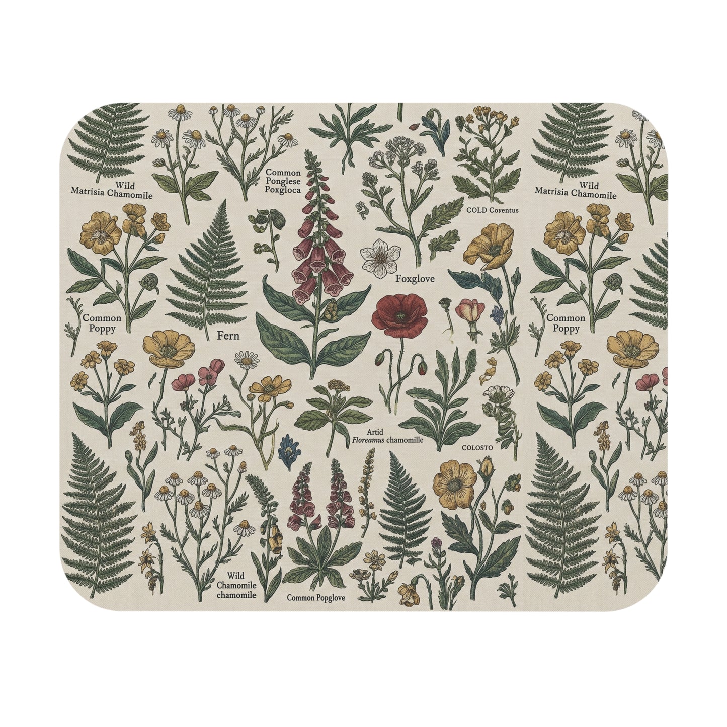 Botanical Wildflowers Mouse Pad | Vintage Floral Herbarium Illustration