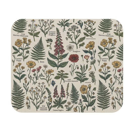 Botanical Wildflowers Mouse Pad | Vintage Floral Herbarium Illustration