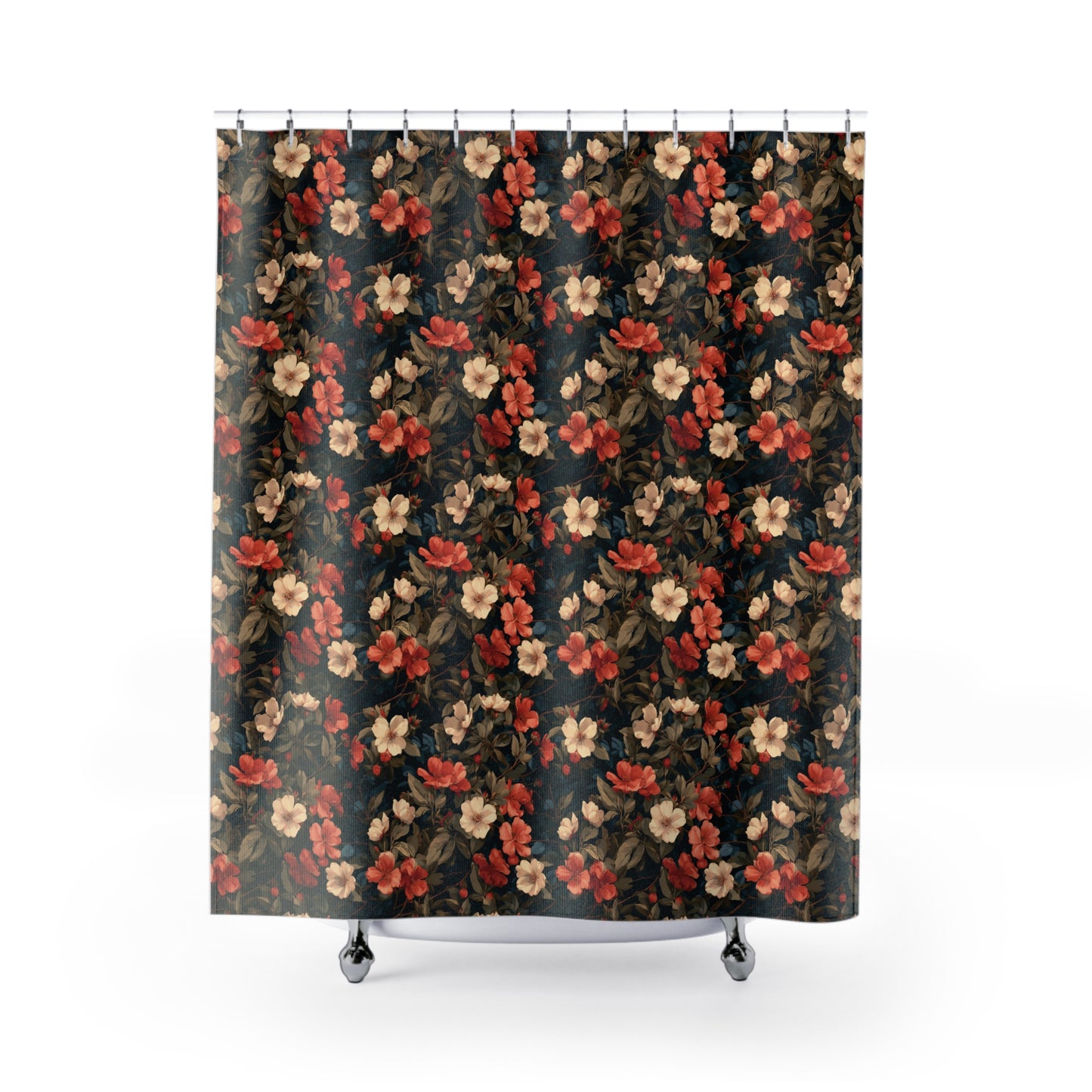 Vintage Floral Pattern Shower Curtain | Dark Botanical Blooms