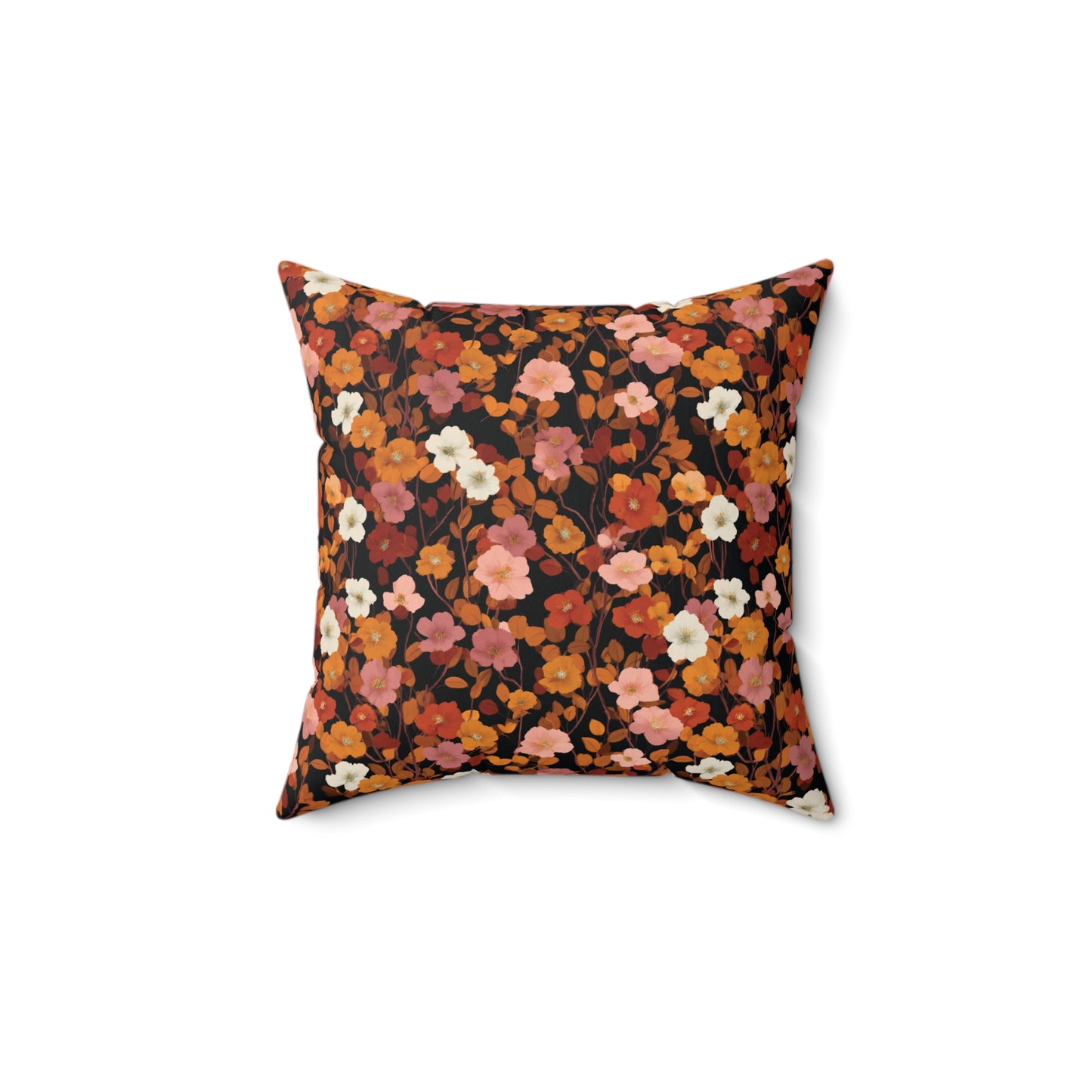 Vintage Floral Pattern Spun Polyester Square Pillow | Rust Orange Botanical Pillow