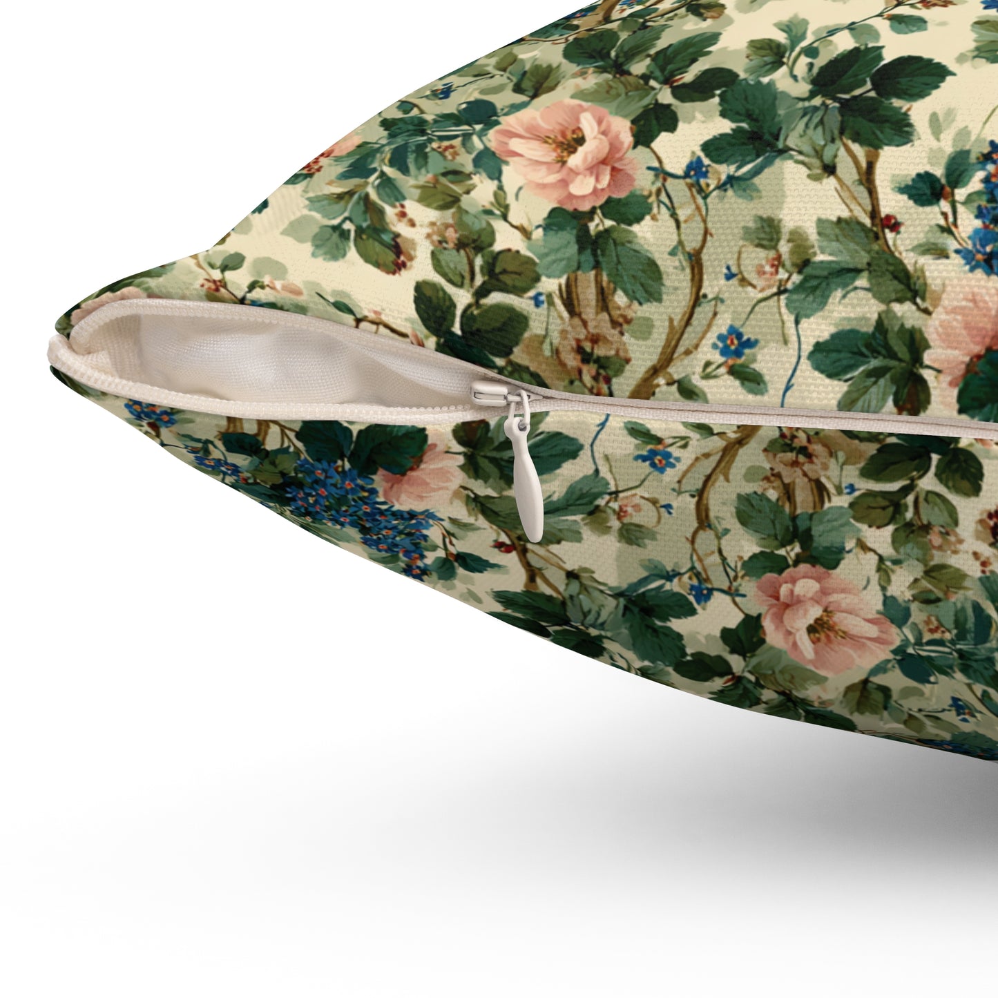 Vintage Floral Pattern Pillow | Pink Roses Green Vines Square Pillow