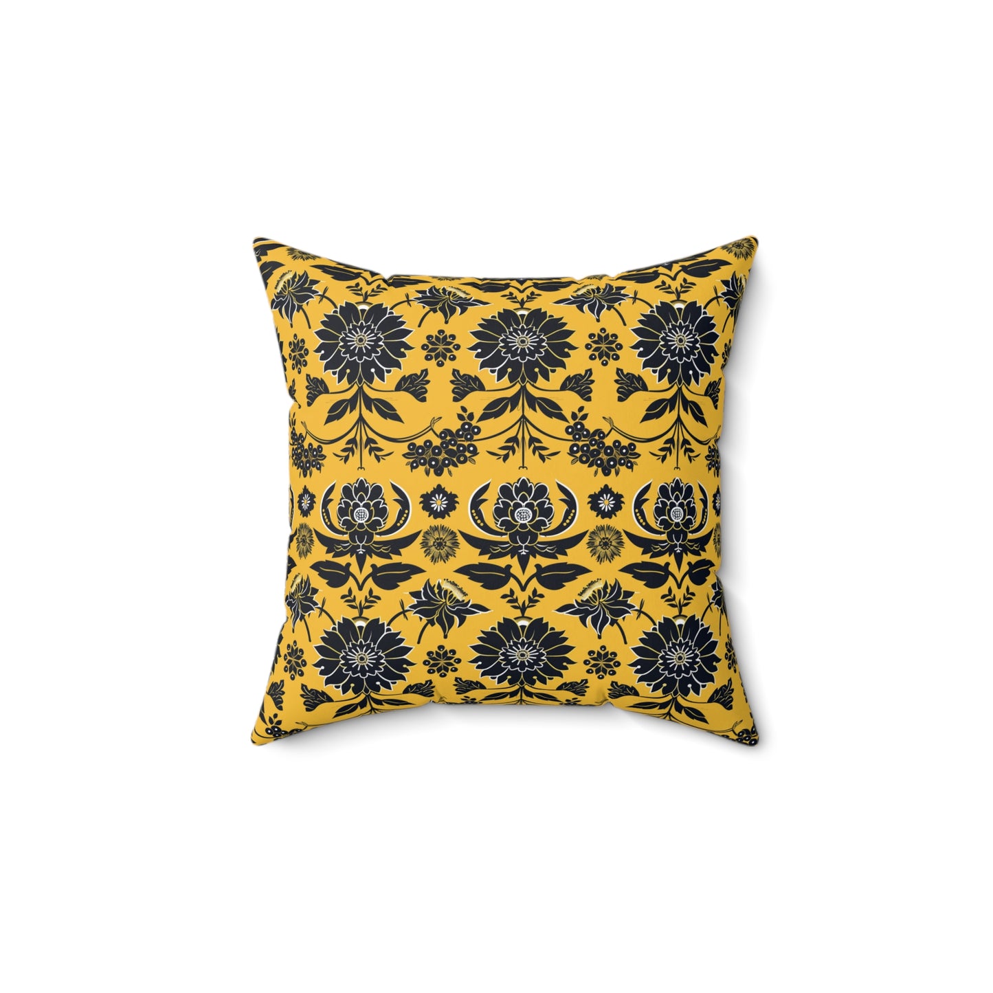 Yellow Floral Damask Pillow | Square Polyester Throw Pillow