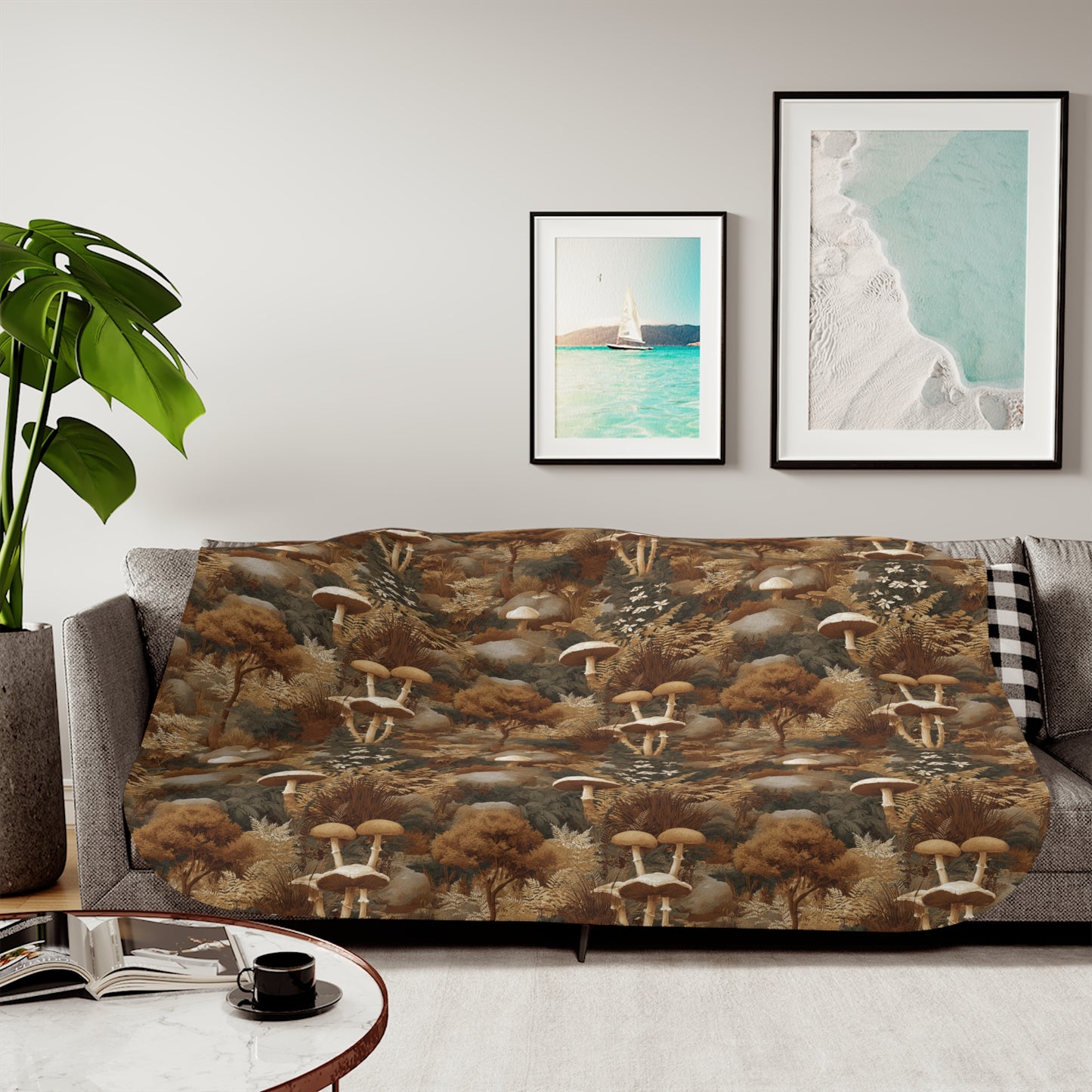 Autumn Mushroom Forest Sherpa Blanket | Cozy Fall Fungi Pattern