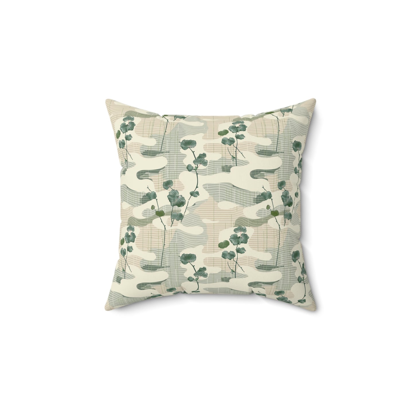 Botanical Japandi Pillow | Square Throw Pillow, Green Botanical Camouflage