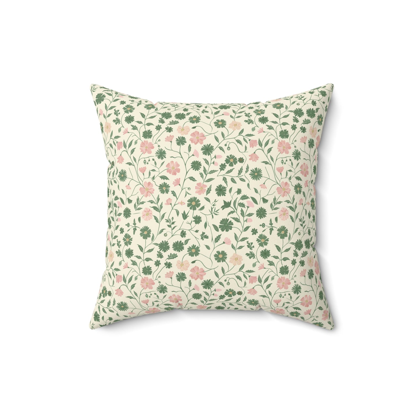 Pink Rose Vine Pattern Pillow | Square Decorative Throw Pillow
