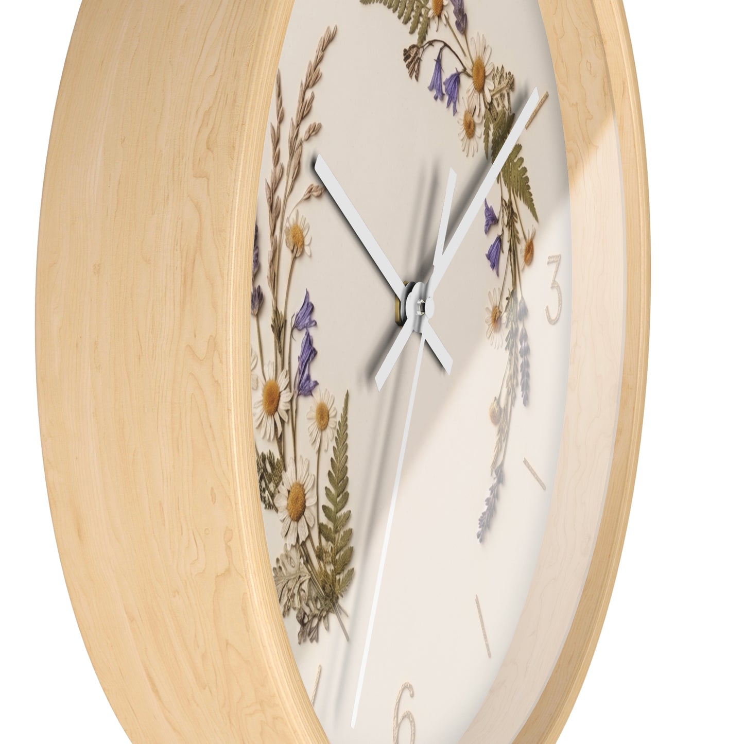 Wildflower Wreath Minimalist Wall Clock | Botanical Floral Timepiece