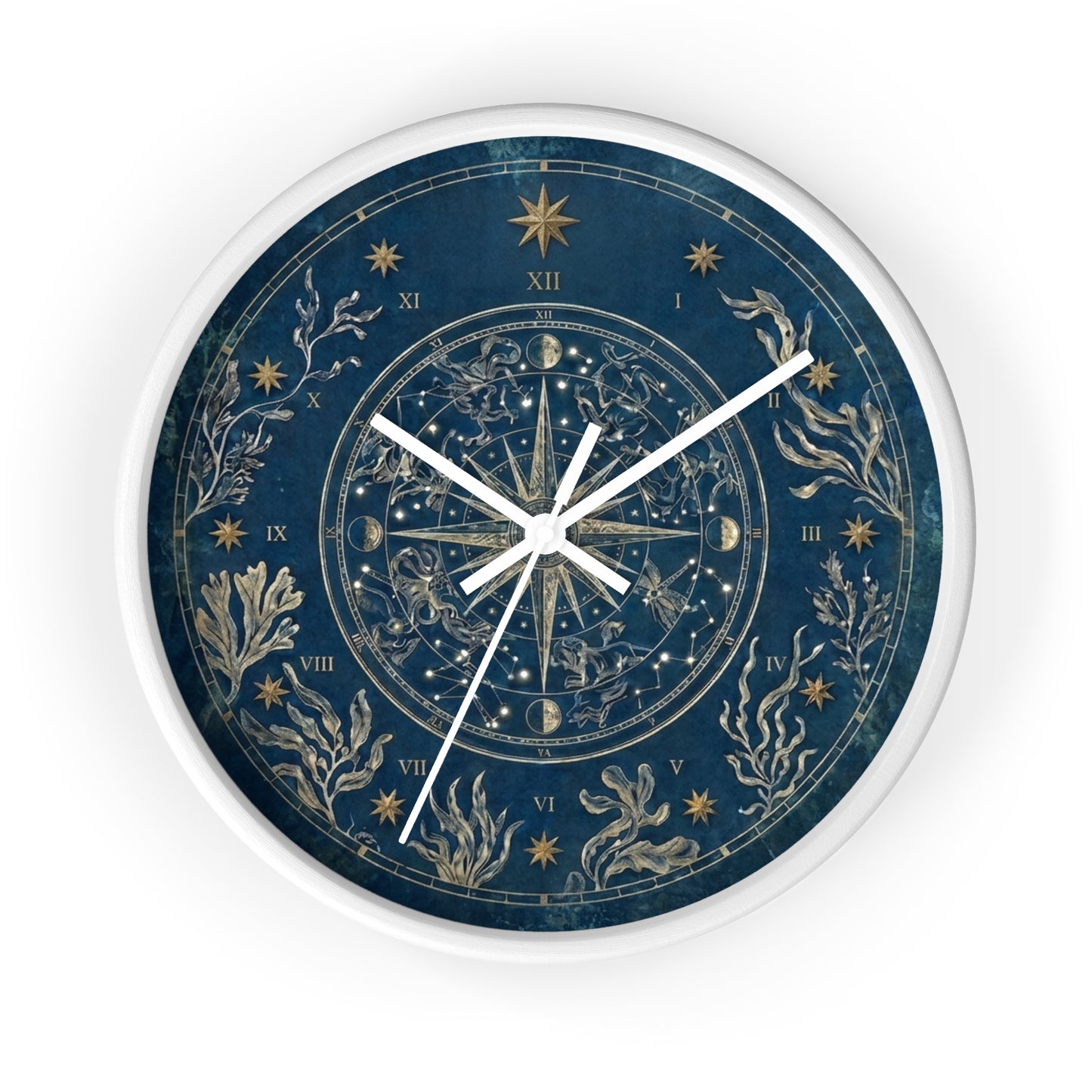 Celestial Star Map Wall Clock | Nautical Seaweed Art, Dark Academia Decor