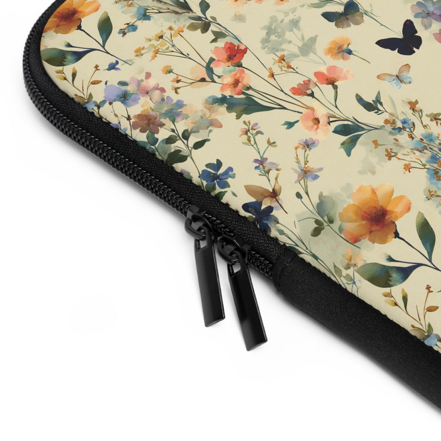 Vintage Wildflower and Butterflies Laptop Sleeve | Floral Nature Pattern