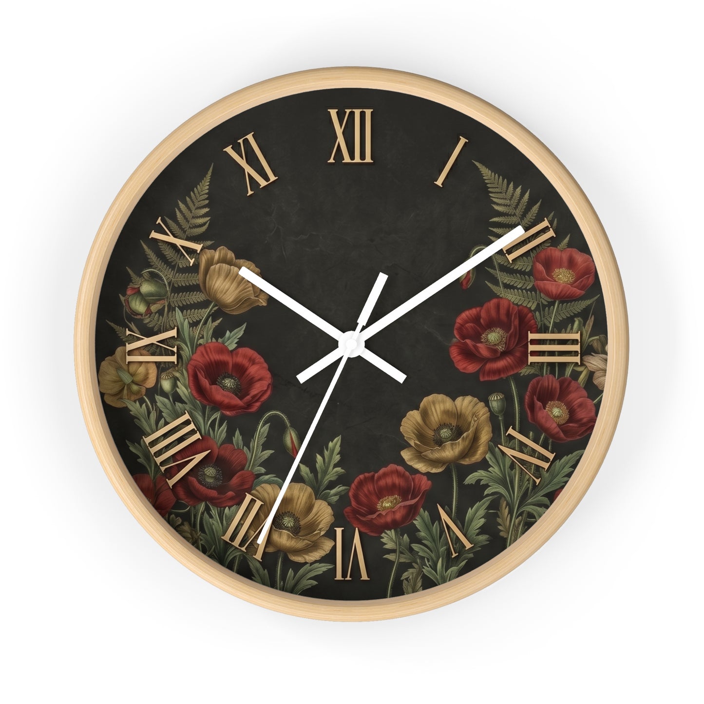 Vintage Floral Roman Numeral Wall Clock | Poppy and Fern Botanical Clock