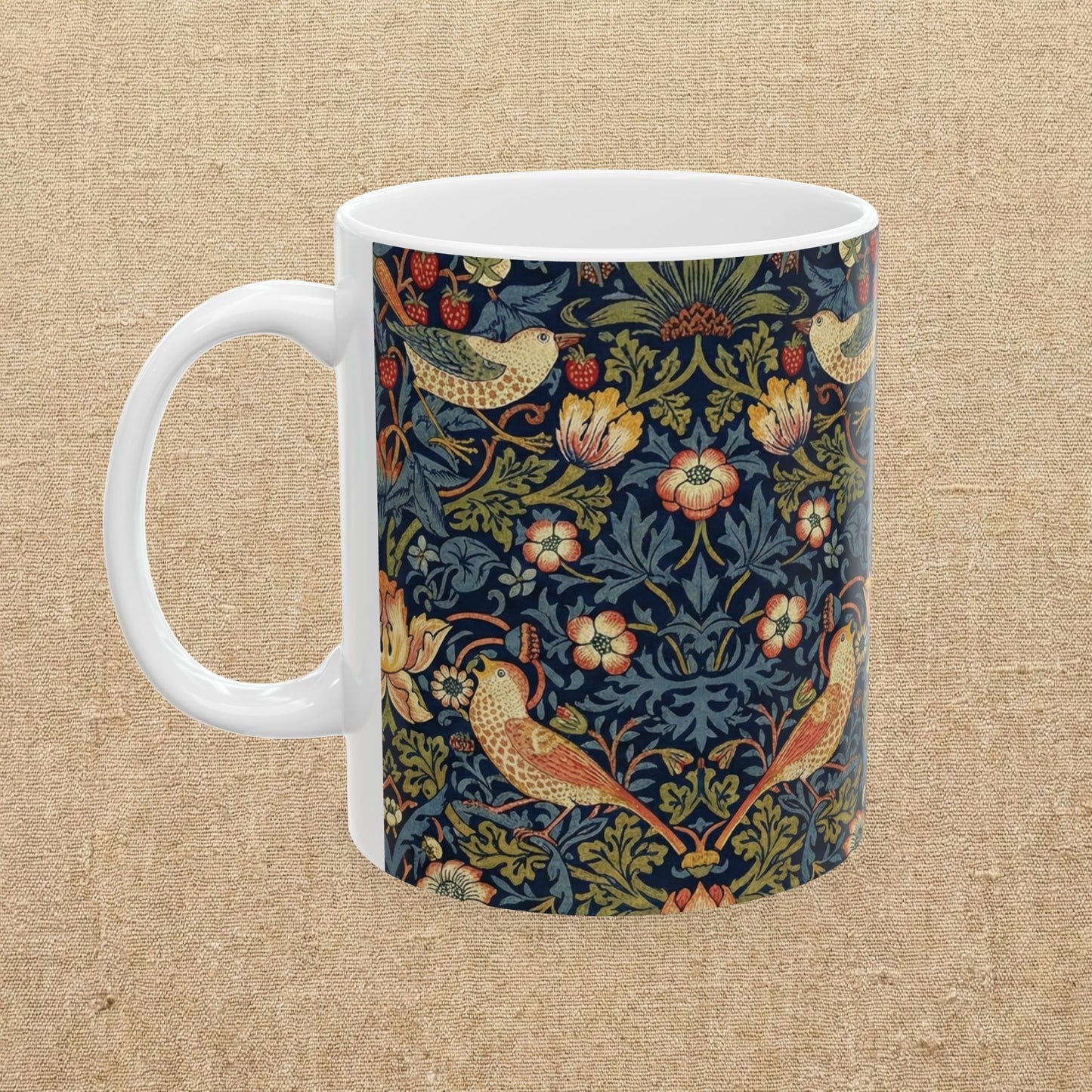 William Morris Style Strawberry Thief Pattern Mug | Bird Floral Ceramic Mug
