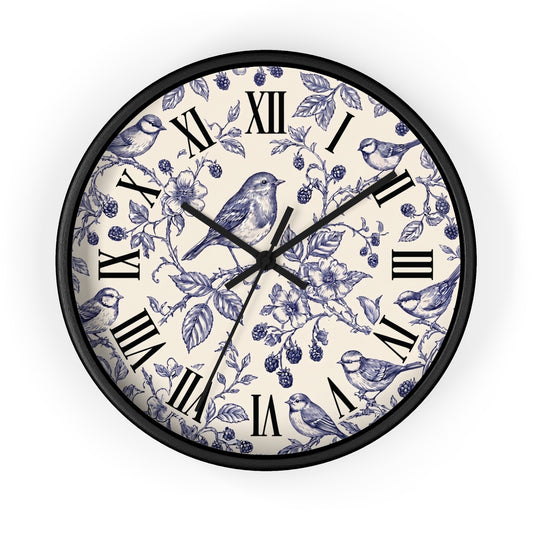 Toile de Jouy Wall Clock | Blue and White Floral Clock | English Country Cottage Style | Vintage Chintz Home Decor