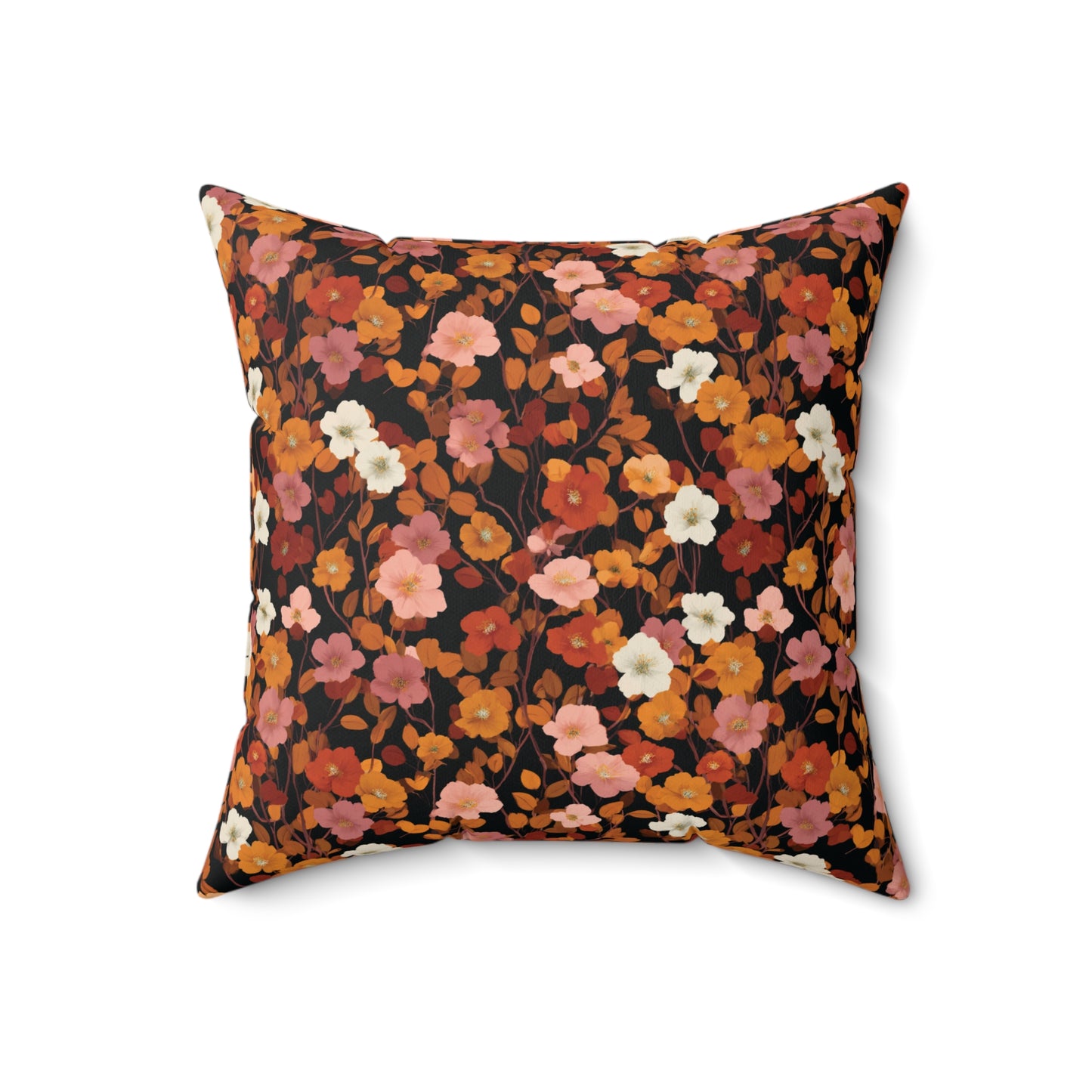 Vintage Floral Pattern Spun Polyester Square Pillow | Rust Orange Botanical Pillow