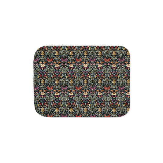 Vintage William Morris Style Floral Tapestry Sherpa Blanket | Boho Floral Pattern, Cozy Throw