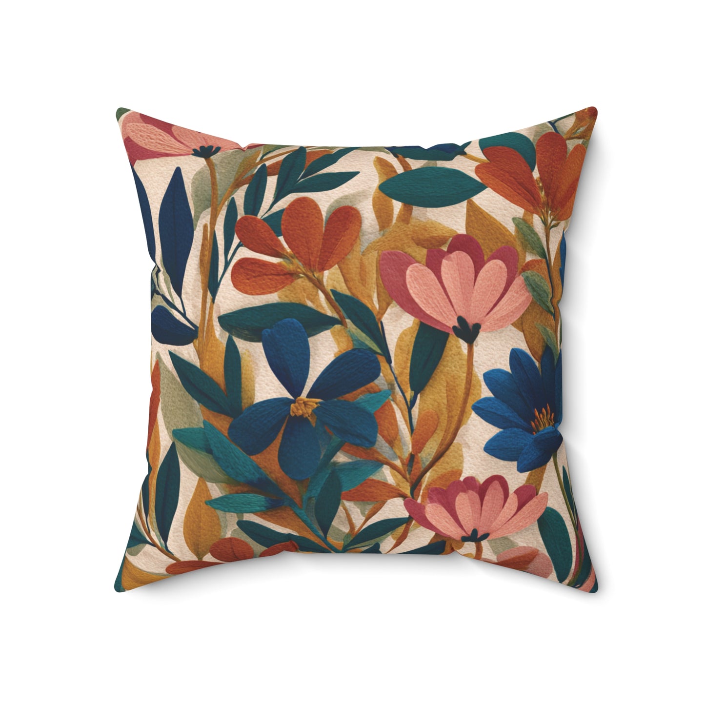 Autumn Floral Pattern Pillow | Botanical Throw Pillow, Colorful Leaves