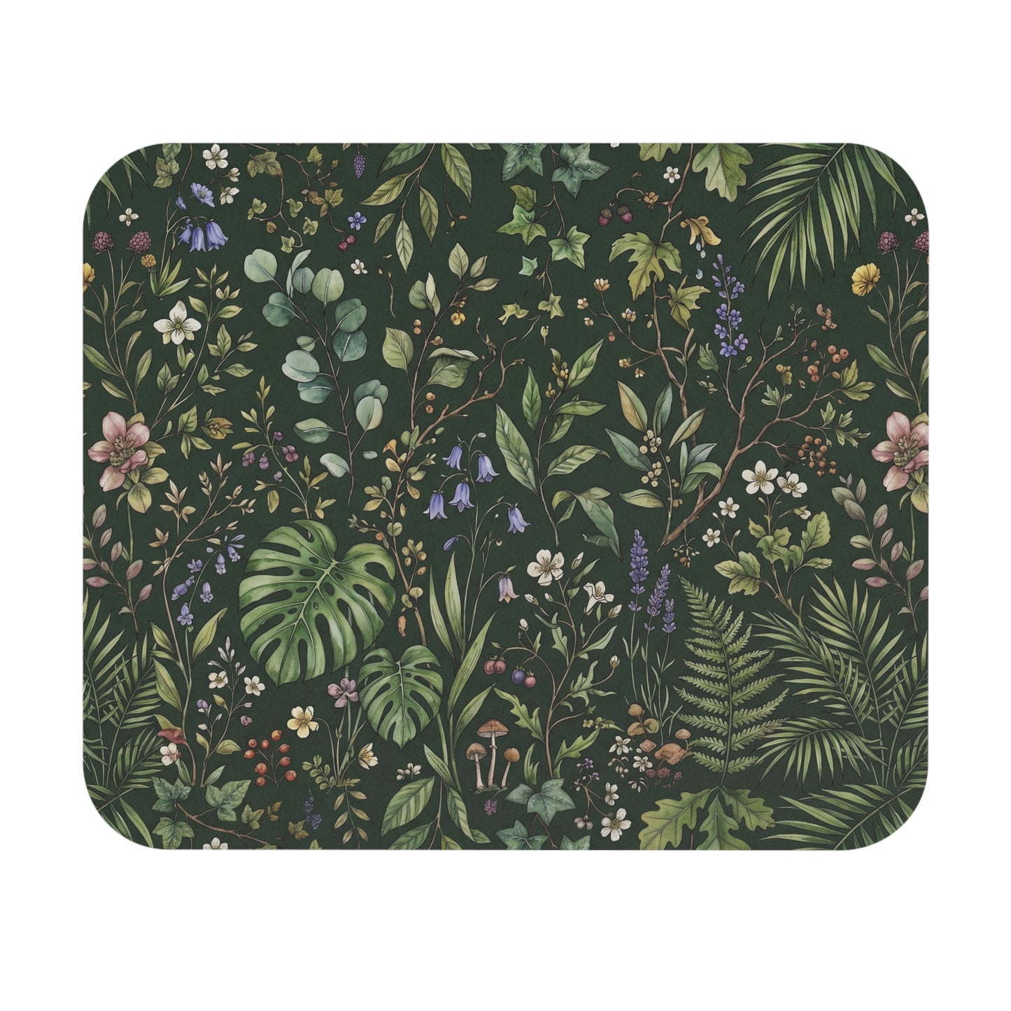 Botanical Wildflower Pattern Mouse Pad | Green Floral Desk Mat