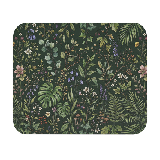 Botanical Wildflower Pattern Mouse Pad | Green Floral Desk Mat