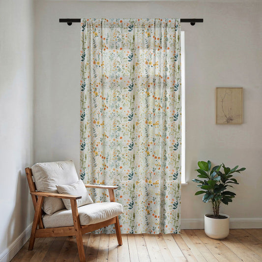 Wildflower Meadow Sheer Window Curtain | Floral Botanical Lightweight Drapery