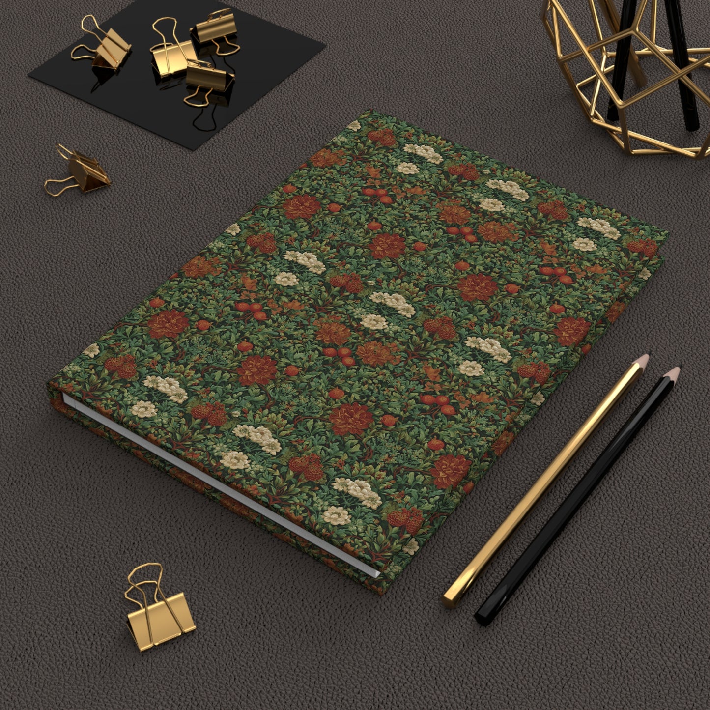 Vintage William Morris Style Botanical Pattern Hardcover Journal | Floral Pumpkin Vine Notebook