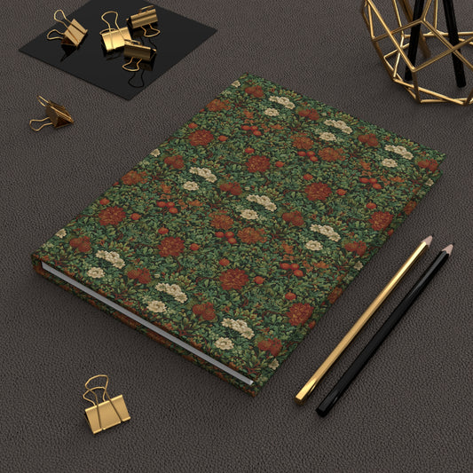 Vintage William Morris Style Botanical Pattern Hardcover Journal | Floral Pumpkin Vine Notebook