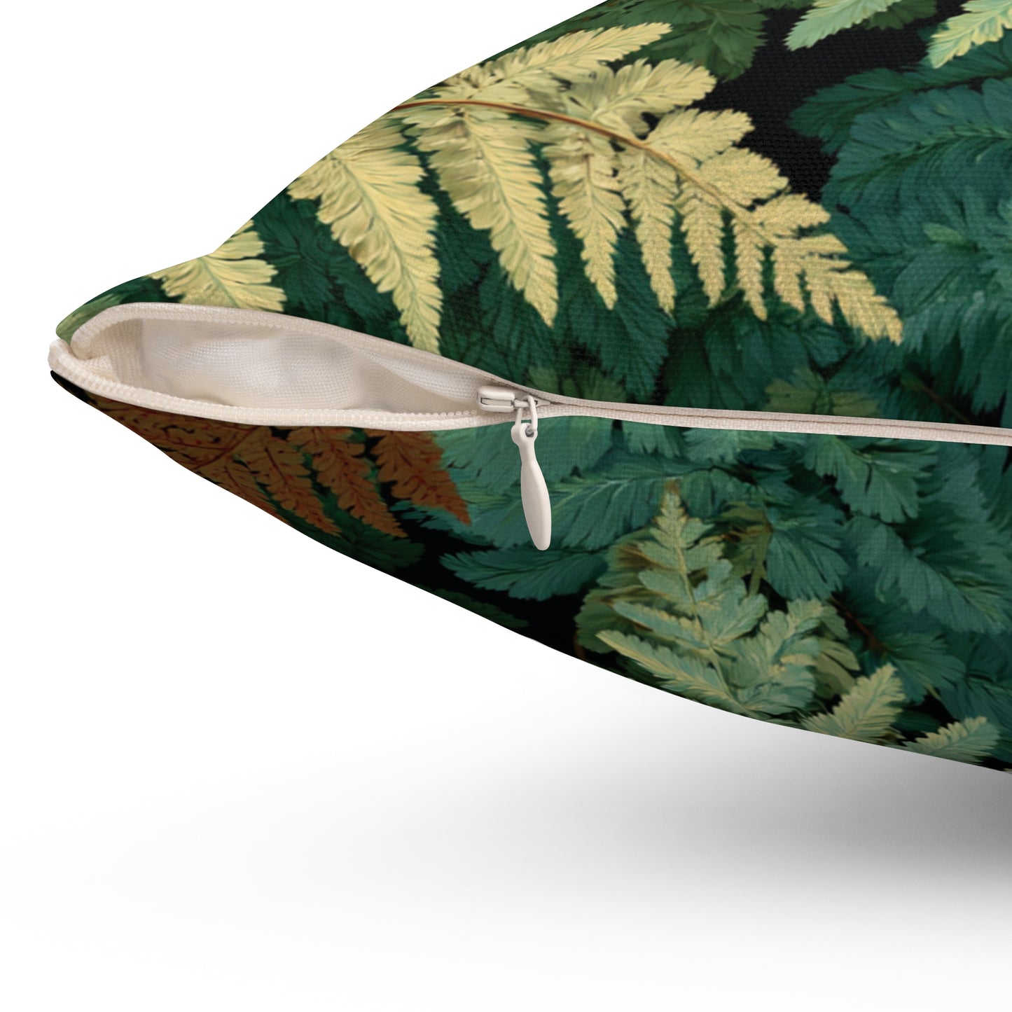 Botanical Fern Leaves Pillow | Woodland Green Foliage Square Throw Pillow