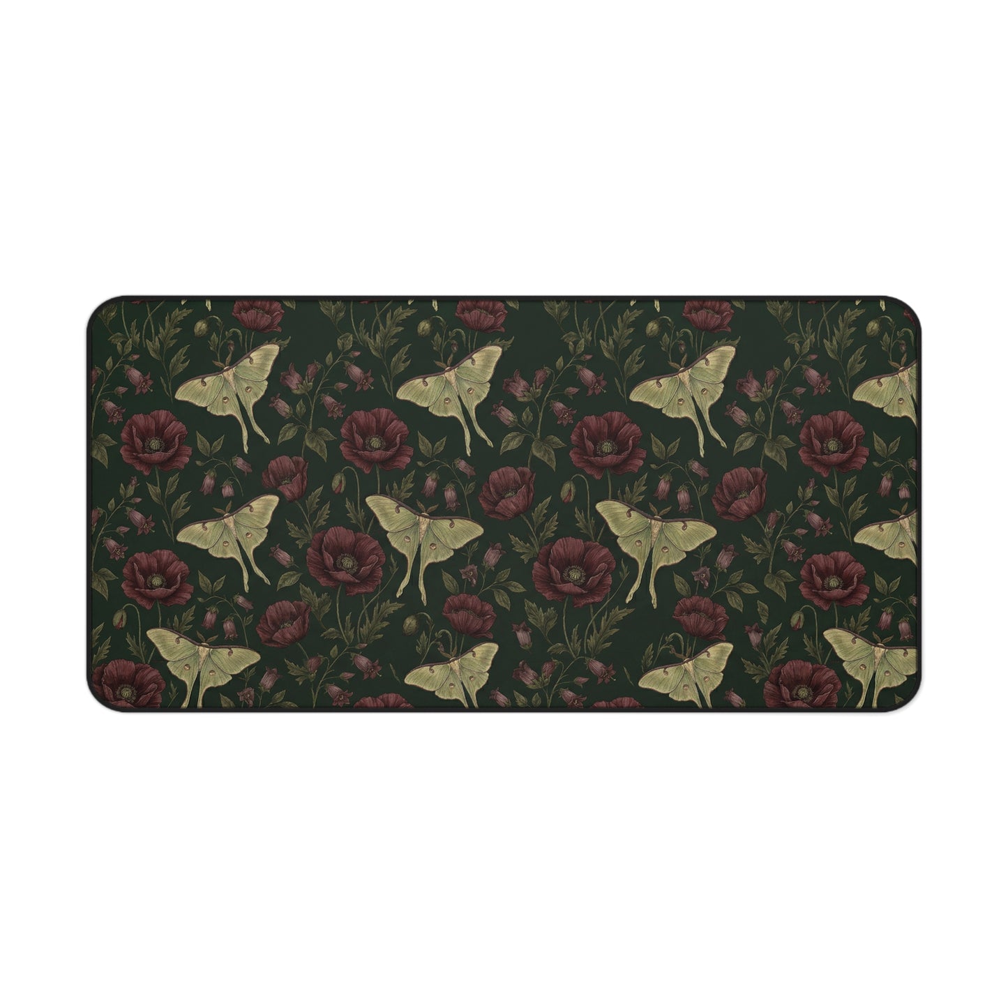 Vintage Moth and Roses Desk Mat | Dark Floral Mousepad Mat