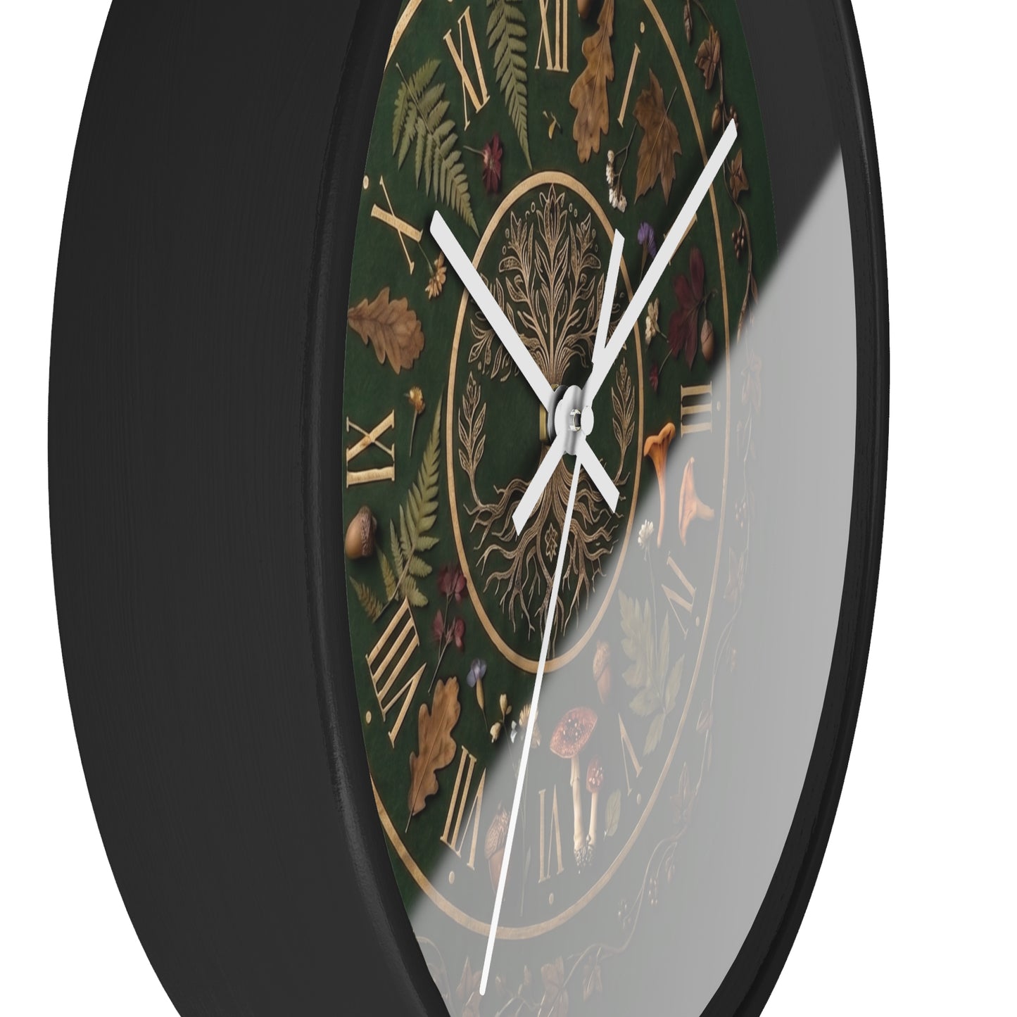 Woodland Tree of Life wall clock | Botanical, mushrooms, fern, roman numerals | Realistic Illustration | Witchy Nature