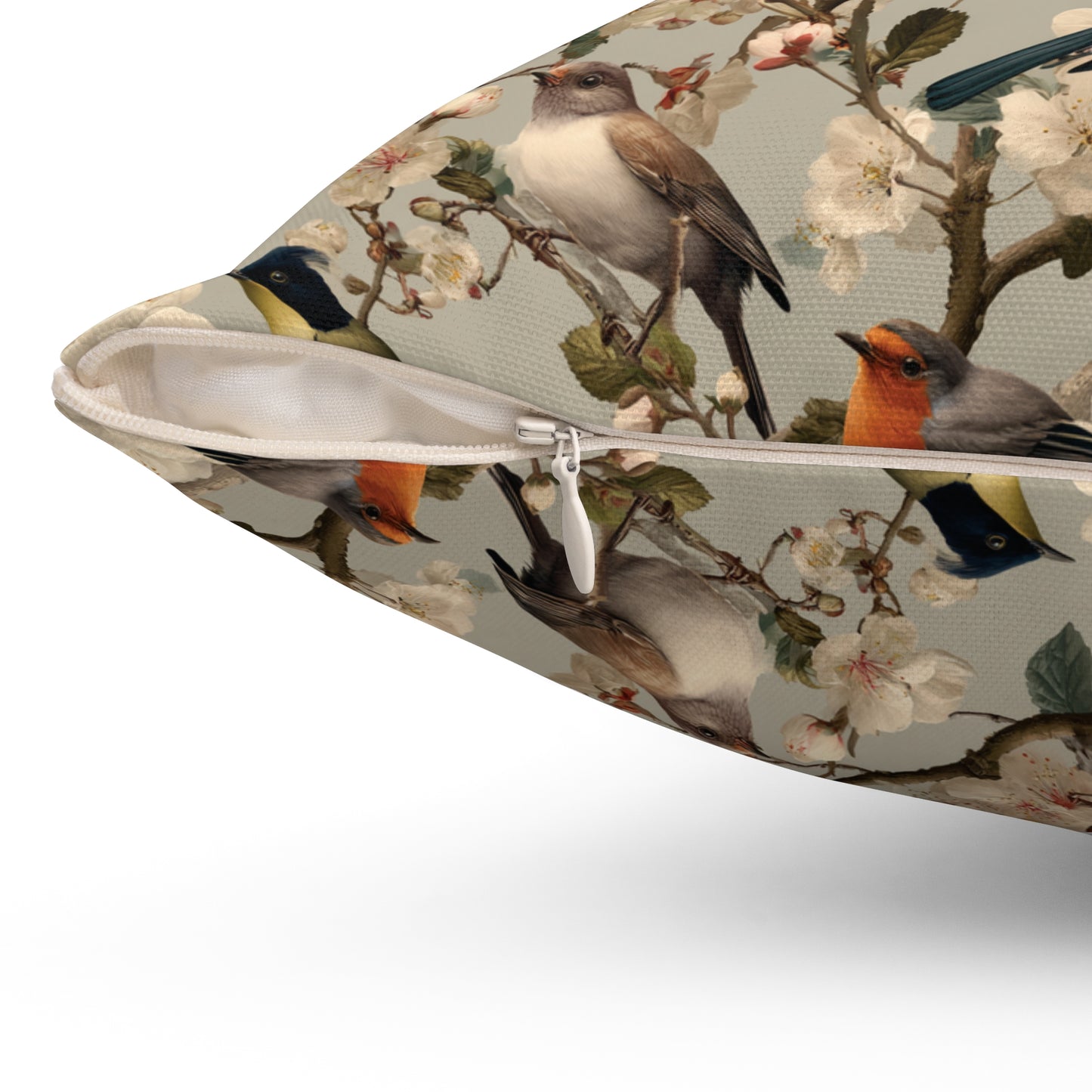 Vintage Floral Songbirds Pillow | Botanical Bird Pattern Square Pillow