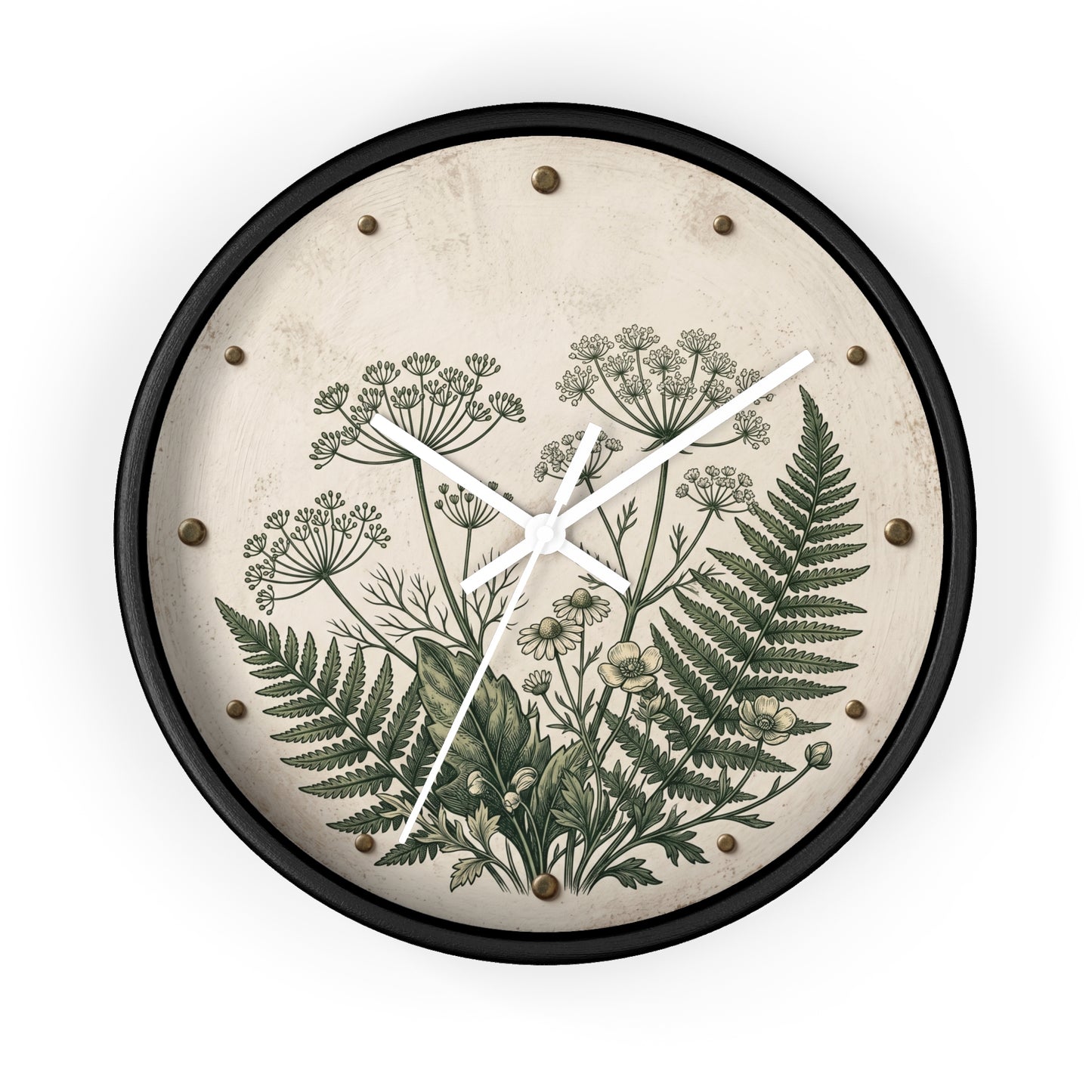 Vintage Botanical Fern Art Wall Clock | Herb Illustration Clock