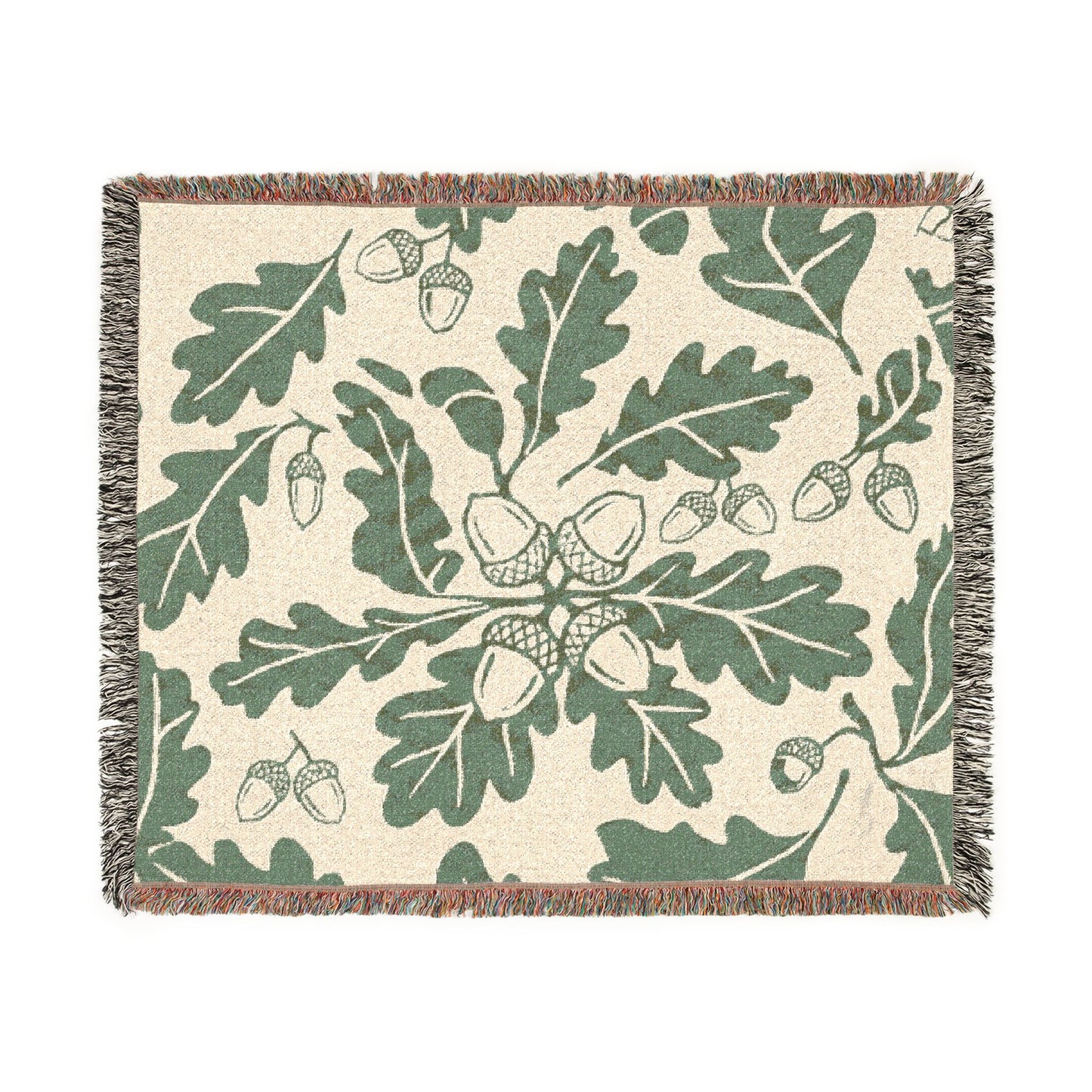 Oak Leaf Acorn Pattern Woven Blanket | Botanical Throw, Autumn Decor