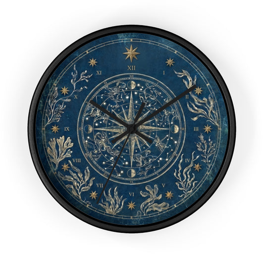 Celestial Star Map Wall Clock | Nautical Seaweed Art, Dark Academia Decor