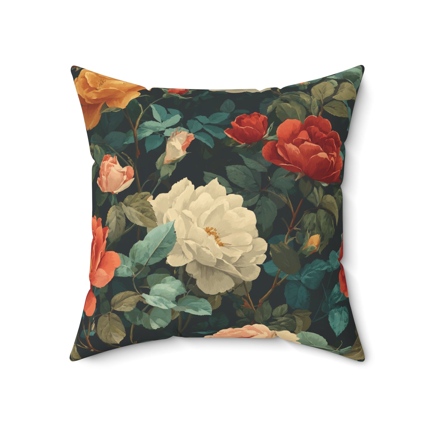 Vintage Floral Rose Bouquet Pillow | Dark Botanical Throw Pillow