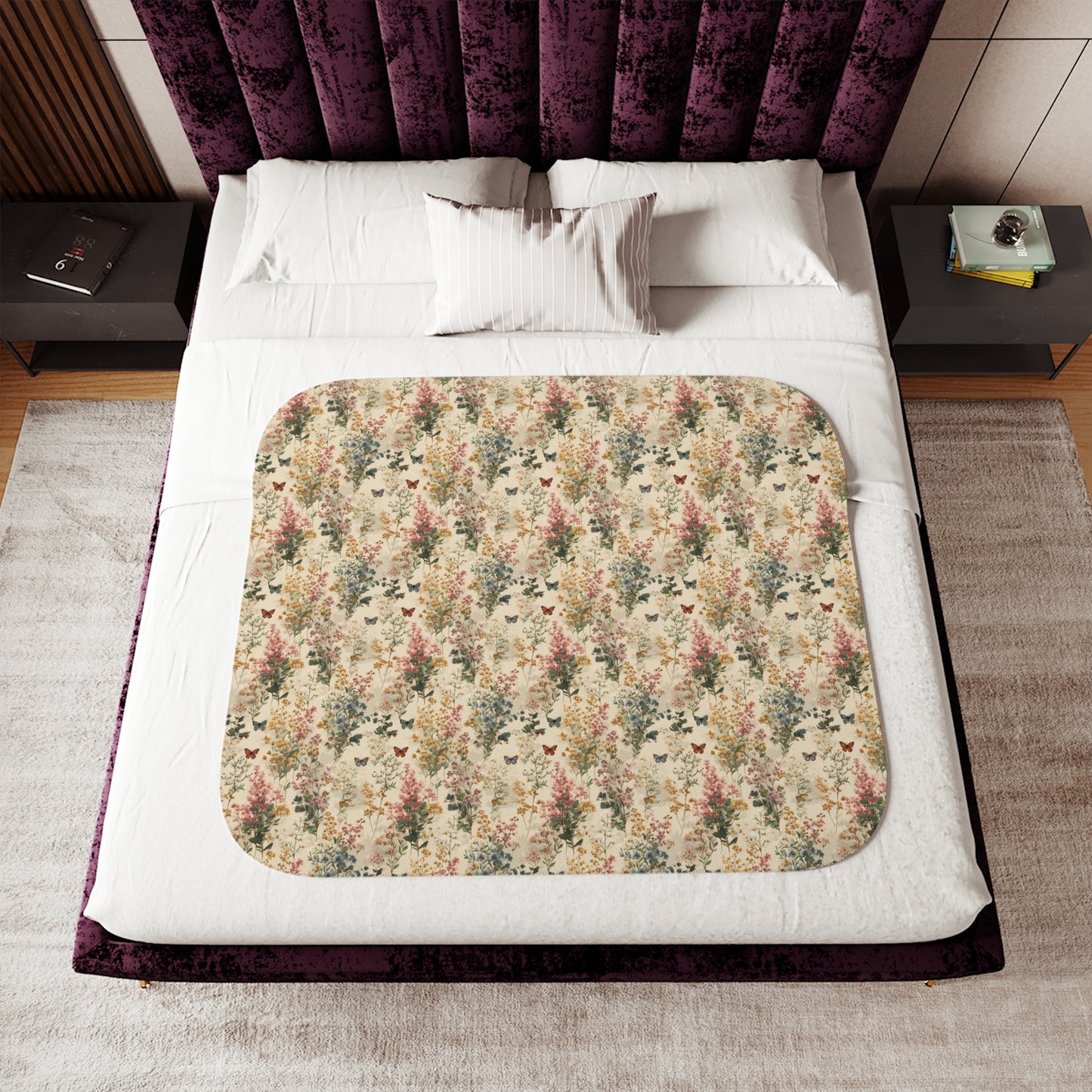Vintage Floral Forest Sherpa Blanket | Cozy Fleece Backing
