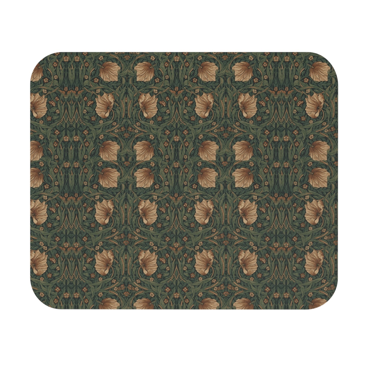 Vintage Floral Pattern Mouse Pad | Botanical Green Poppy Design