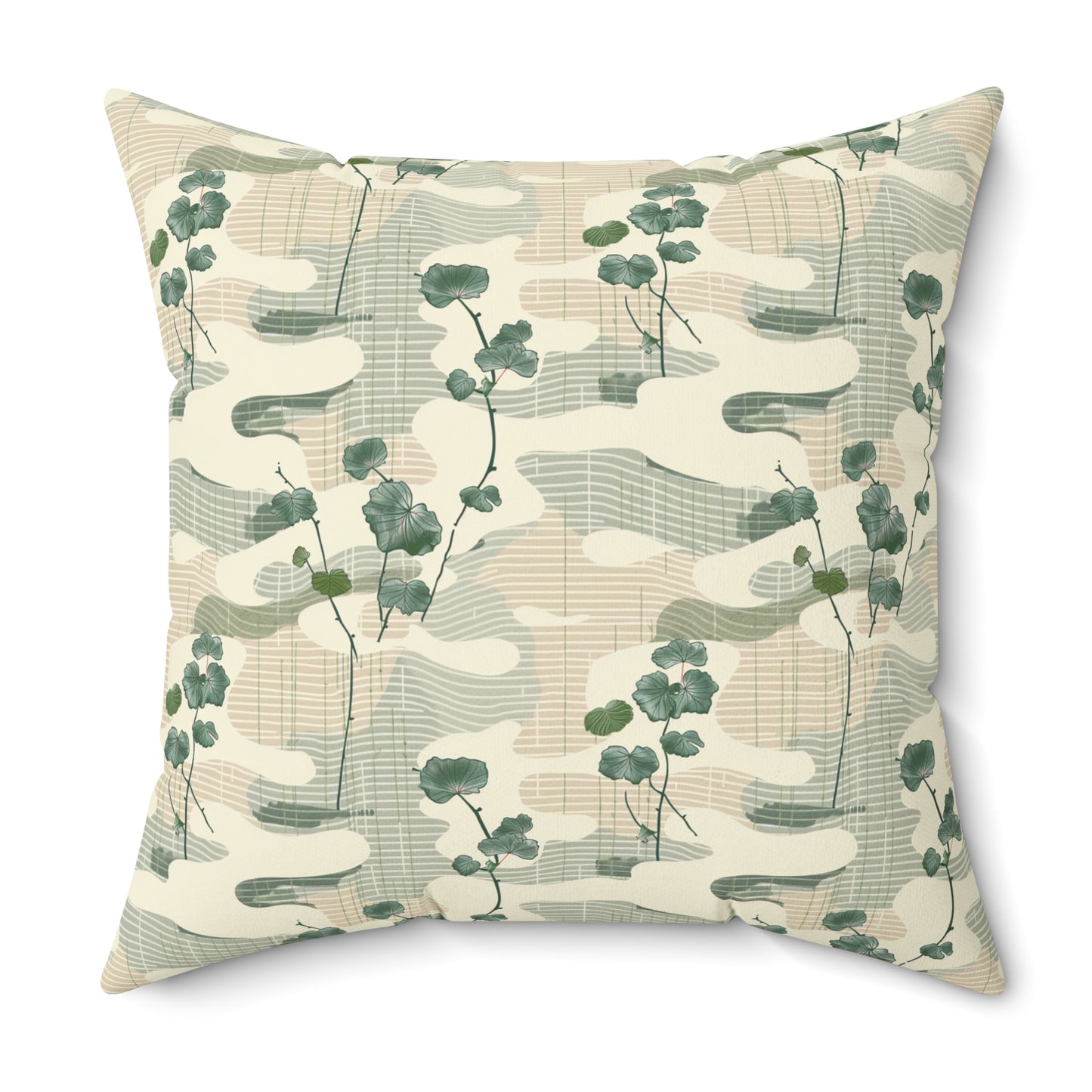 Botanical Japandi Pillow | Square Throw Pillow, Green Botanical Camouflage