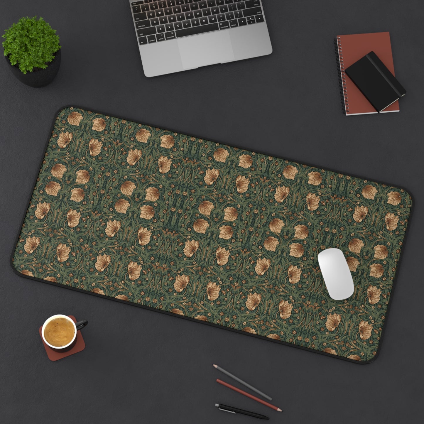 Vintage Botanical Rose Pattern Desk Mat | Green Floral Mouse Pad