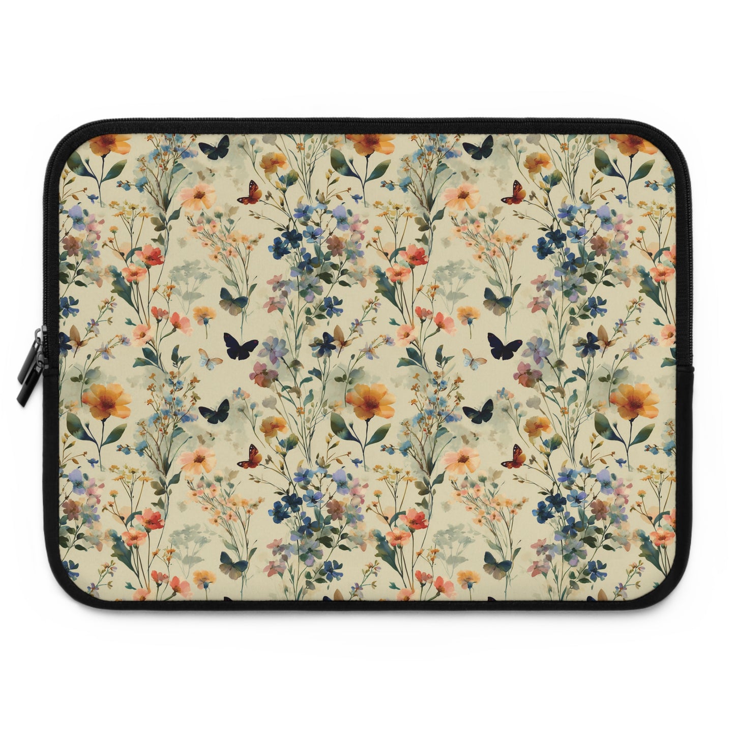 Vintage Wildflower and Butterflies Laptop Sleeve | Floral Nature Pattern