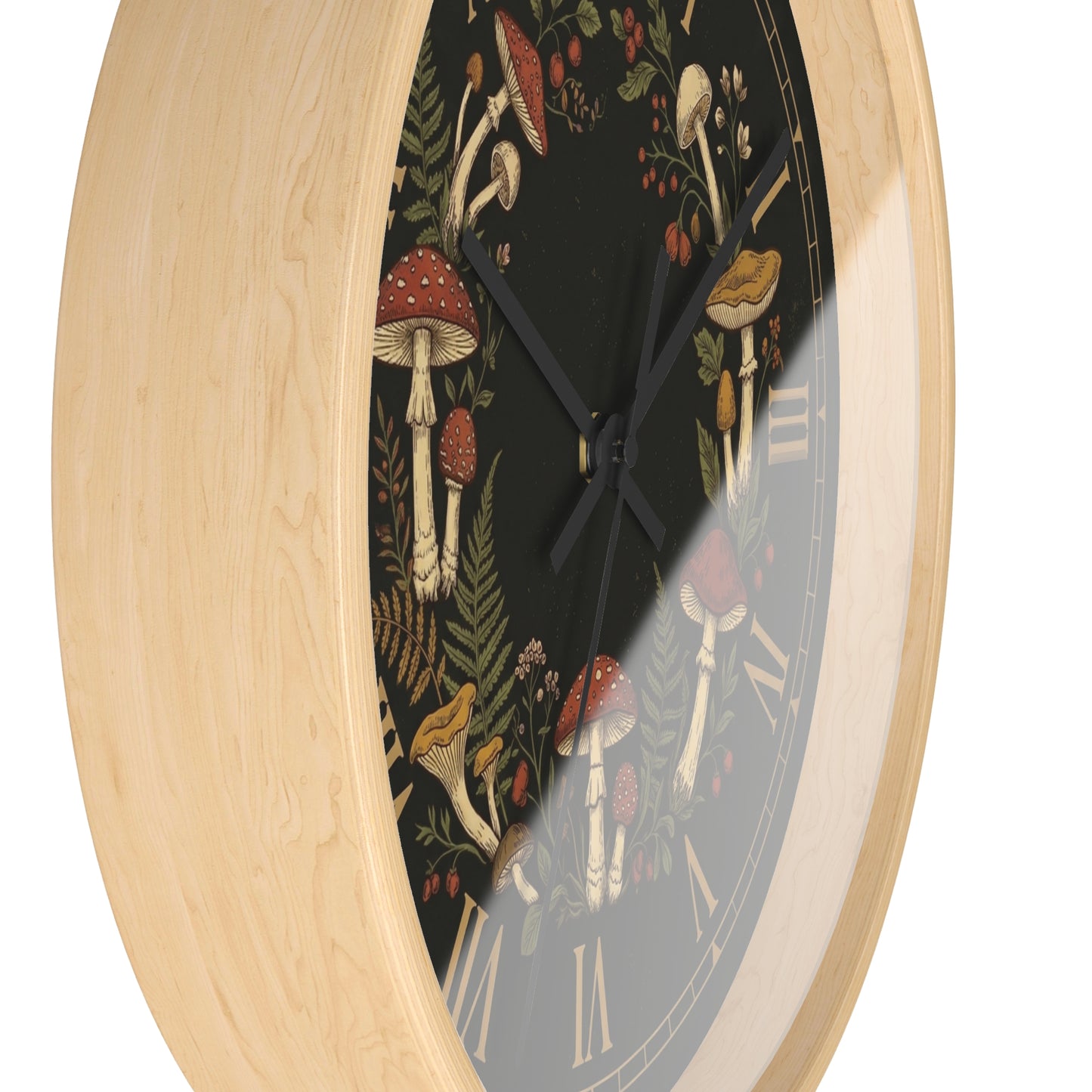 Vintage Mushroom Wreath Wall Clock | Botanical Roman Numerals