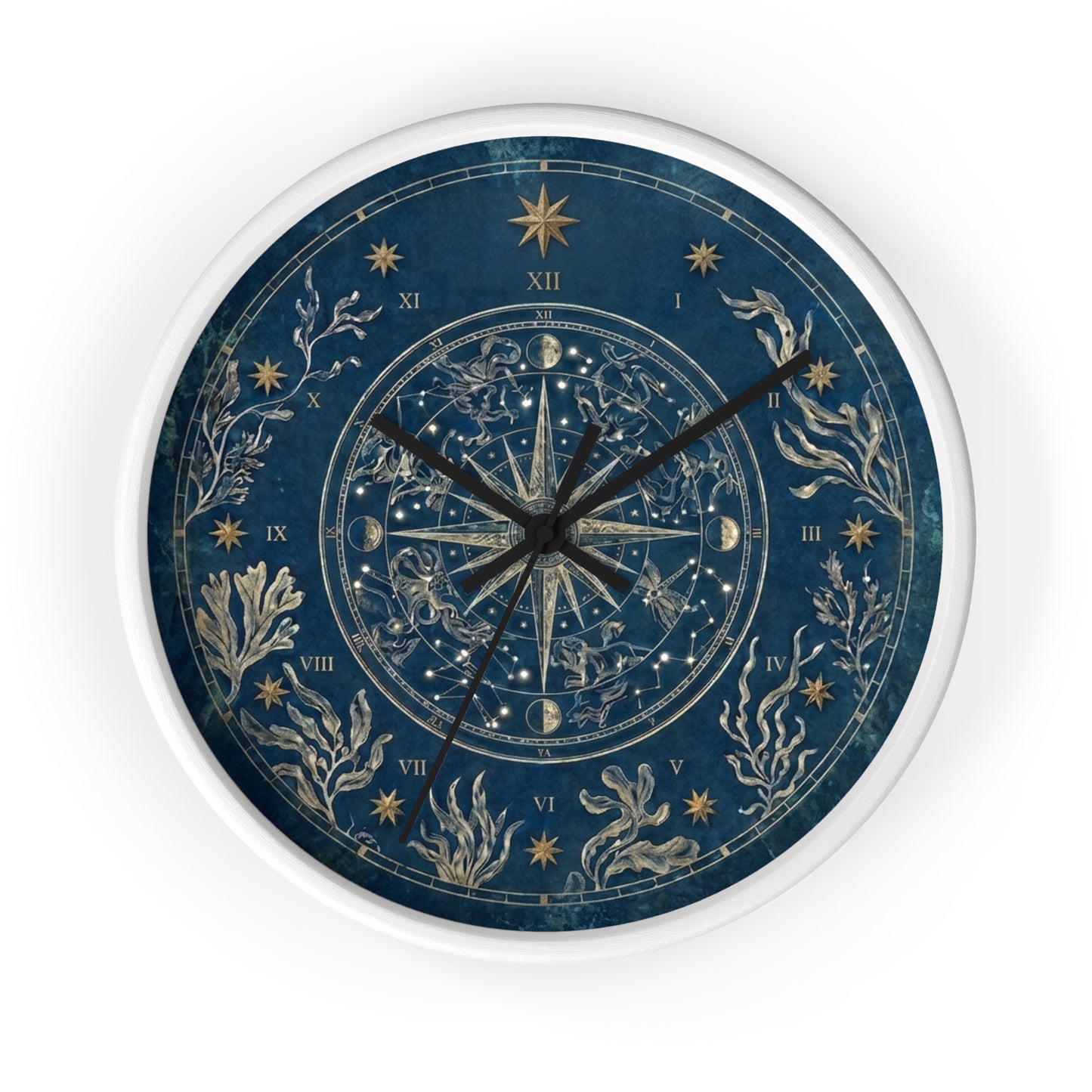 Celestial Star Map Wall Clock | Nautical Seaweed Art, Dark Academia Decor
