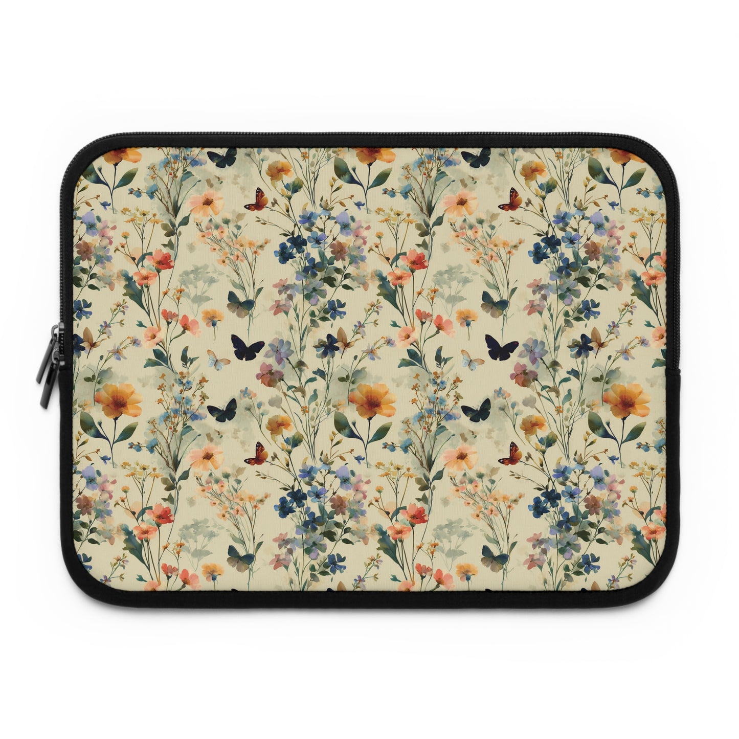 Vintage Wildflower and Butterflies Laptop Sleeve | Floral Nature Pattern