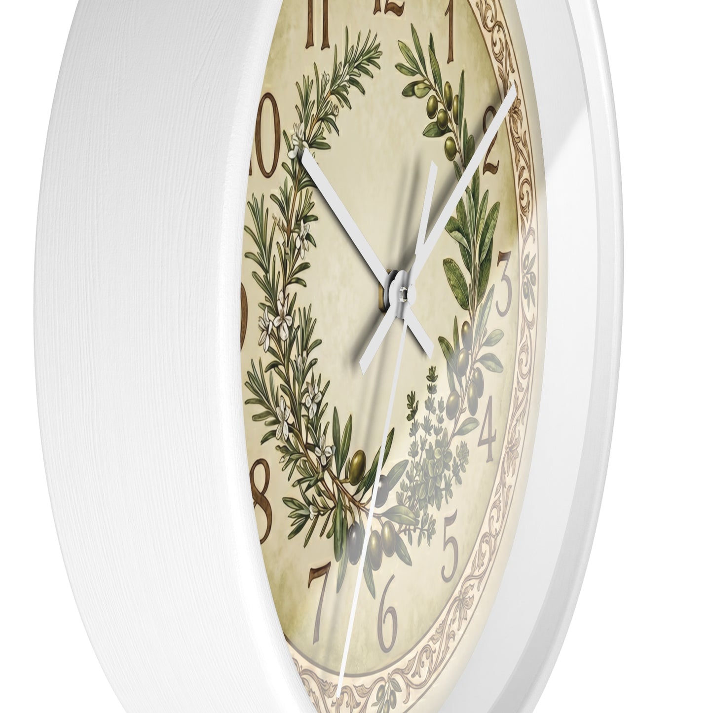 Herb Wreath Wall Clock | Olive & Rosemary Kitchen Clock, Rustic Botanical Decor