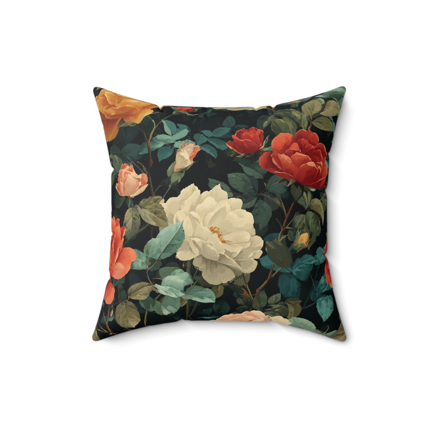 Vintage Floral Rose Bouquet Pillow | Dark Botanical Throw Pillow