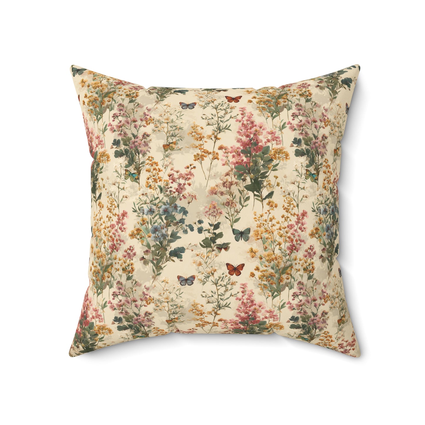 Vintage Wildflower Print Pillow | Botanical Floral Pattern Square Pillow