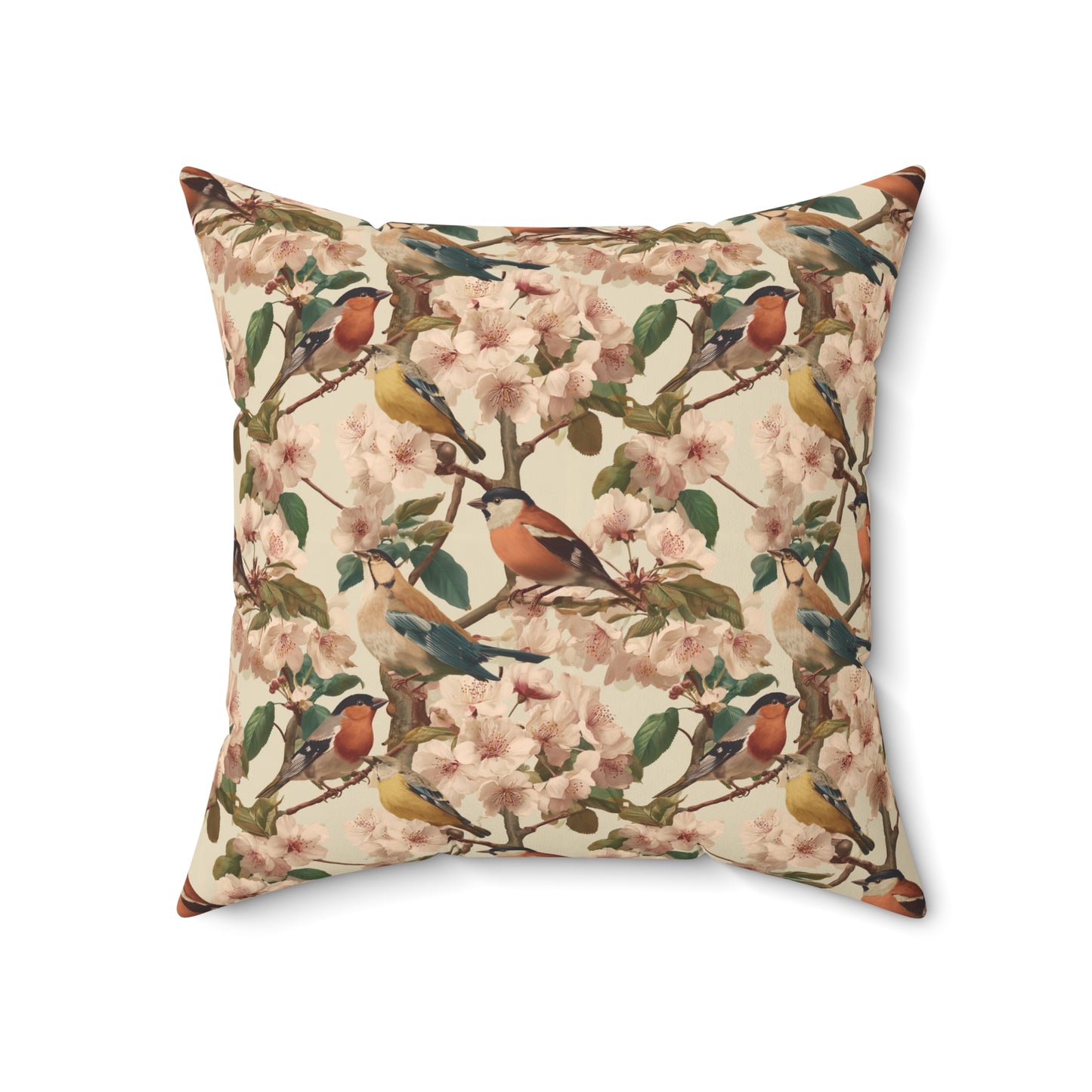 Vintage Bird Floral Pillow | Throw Pillow, Botanical Songbirds Pattern