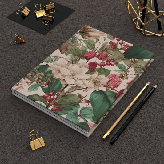 Vintage Botanical Floral Hardcover Journal | Matte Notebook, Cream & Pink Flowers