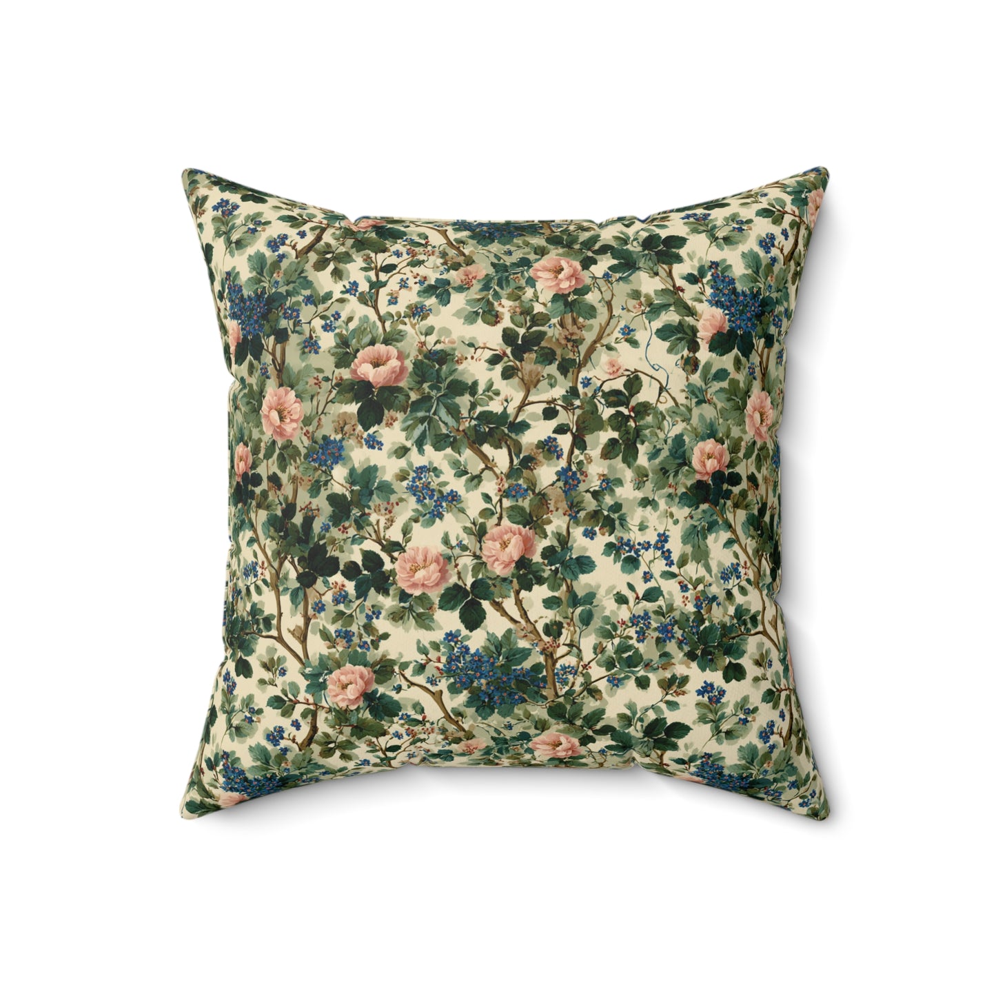 Vintage Floral Pattern Pillow | Pink Roses Green Vines Square Pillow