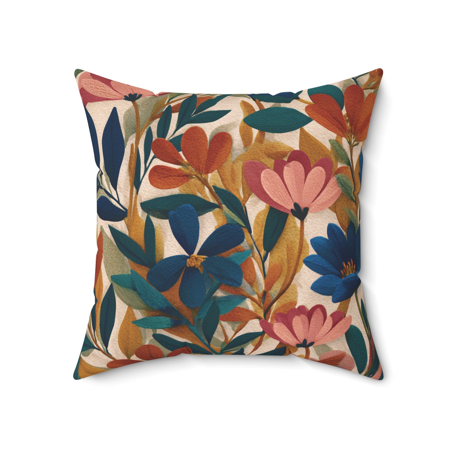 Autumn Floral Pattern Pillow | Botanical Throw Pillow, Colorful Leaves