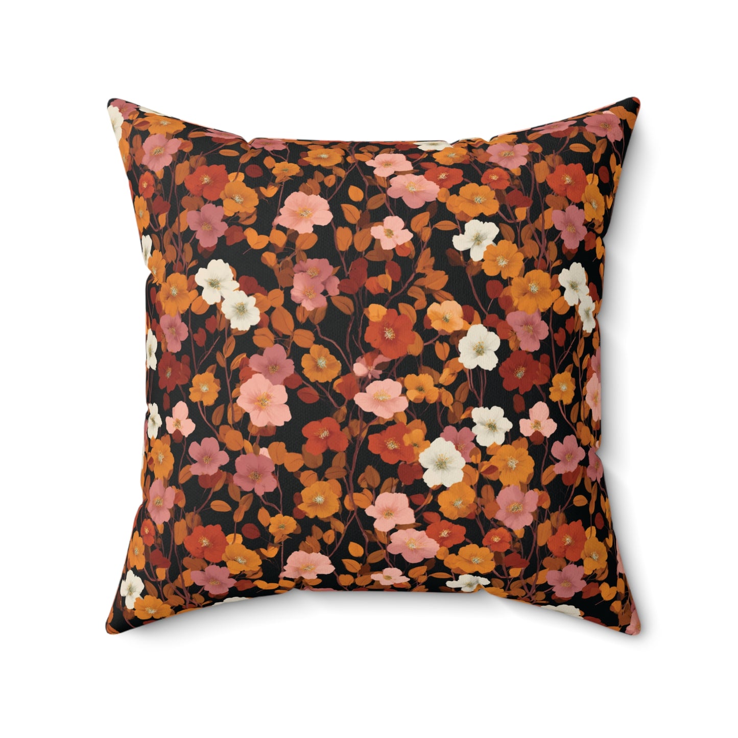 Vintage Floral Pattern Spun Polyester Square Pillow | Rust Orange Botanical Pillow