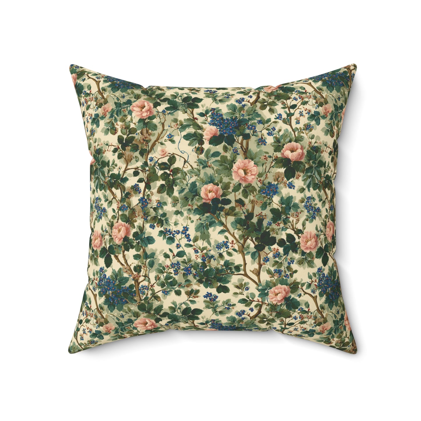 Vintage Floral Pattern Pillow | Pink Roses Green Vines Square Pillow