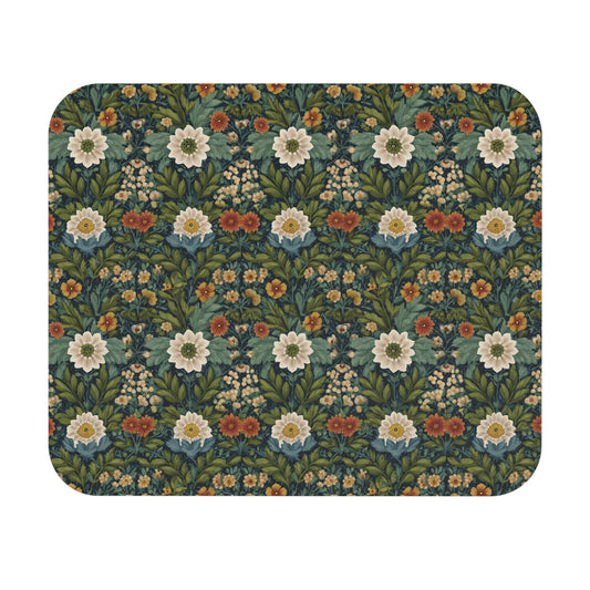 Vintage Floral Pattern William Morris Style Mouse Pad | Cottagecore Botanicals, Green Background