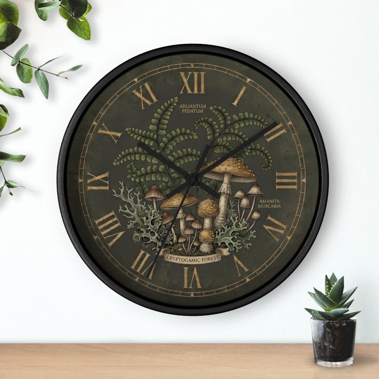Mushroom Botanical Wall Clock | Vintage Fern Illustration